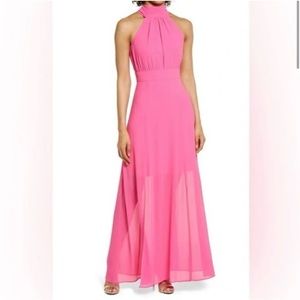 Eliza J Pink Chiffon Halter Neck Maxi Dress